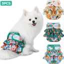 Dog Diapers Female Washable (3 Pack), Reusable Dog Period Diapers Female Doggie Diapers Puppy Diapers Female Dog Diapers for Heat, Incontinence, Excitable Urination, S