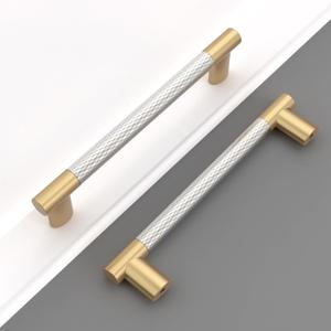 10 Pack 5"(128mm) Gold and Nickel Cabinet Pulls, Knurled Brushed Nickel & Gold Cabinet Handles for Kitchen Drawers, Dresser - Silver and Gold Cabinet Hardware, Stainless & Gold Zinc Alloy