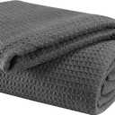 Glamburg 100% Cotton Thermal Bed Blanket, Twin Size, Soft Waffle, All Season, Charcoal (Twin (60"x90"))