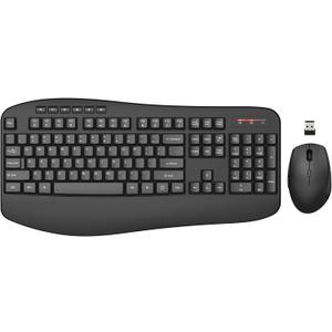 Wireless Keyboard Mouse Combo, EDJO 2.4G Full-Sized Ergonomic Keyboard with Comfortable Palm Rest and Optical Wireless Mouse for Windows, Mac OS PC/Desktops/Laptops (Grey)