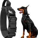 Tactical AirTag Dog Collar - Heavy Duty, Adjustable GPS Collar Compatible with Apple AirTag, with Holder & Control Handle for Medium/Large Dogs [ Black, L ] (L(16.5"-20.5"))