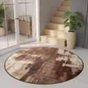 Merelax 4ft Round Brown Abstract Area Rug, Washable Non Slip Circle Rug for Entryway, Kitchen, Bedroom, Bathroom, Nursery, Living Room, Thin Soft Circular Rugs Indoor Dcor, Low Pile Carpet, Coffee