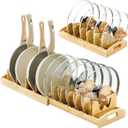 Pots and Pans Organizer Under Cabinet Bamboo Expandable Pot Lid Holder Adjustable Cookware Organizer for Bakeware Cutting Board Baking Sheet Pan Kitchen Storage (16.54-31.5 Inch,Wood Color)