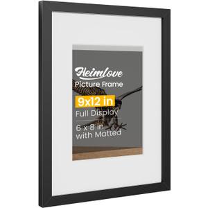 Heimlove 9x12 Picture Frames Set of 3 with Mat to Display 6x8 Picture,Plastic Black Photo Frame for Poster,Diploma,Certificate and Document with Gallery Wall Frame Set