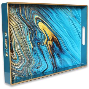 Spsyrine Serving Tray, Marble Decorative Tray Plastic Rectangular Coffee Table Tray for Living Room, Storage, Kitchen, Ottoman, Bathroom Decor. 15.6” X 10.2"