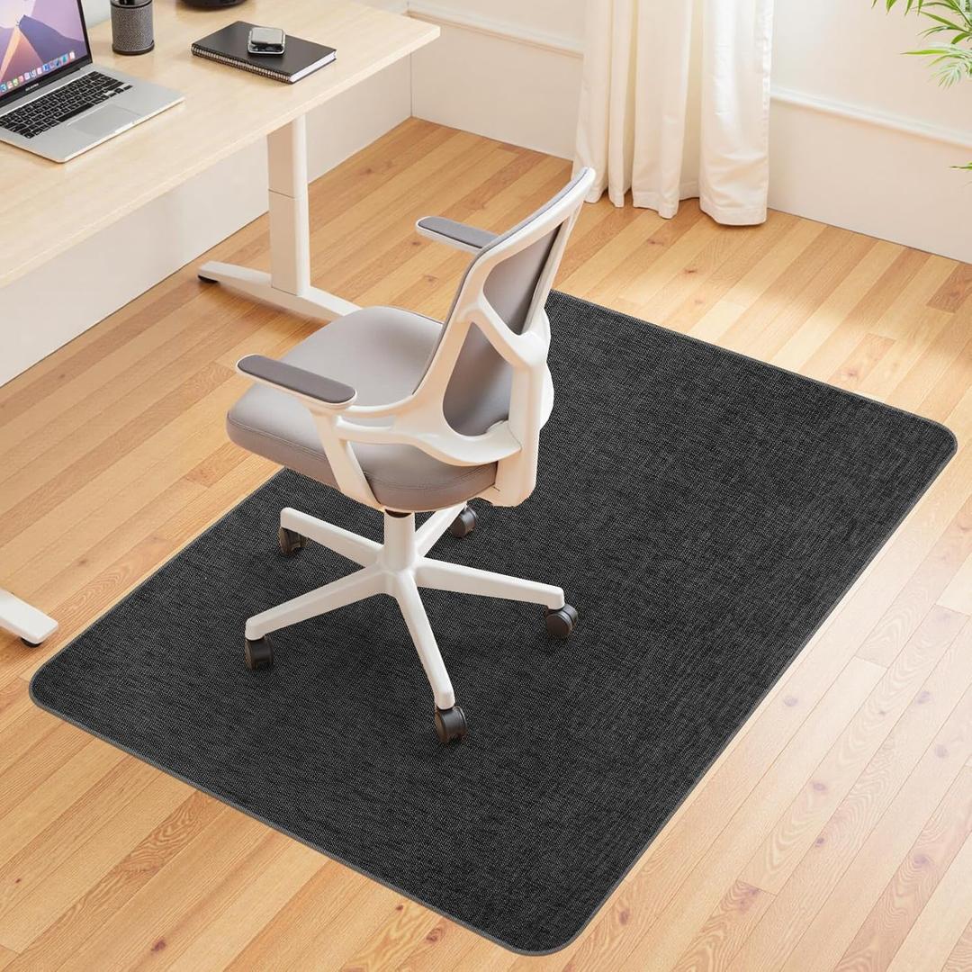 Wansimoo Office Chair Mat for Hardwood and Tile Floor, 36"x48" Floor Mat, Heavy Duty Computer Gaming Chair Mat, Anti-Slip, Non- Curve, Desk Chair Mat, Floor Protector for Home Office (Black)