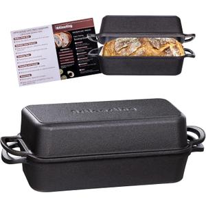11x5 Inch Cast Iron Loaf Pan With Lid，5.8 Qt Large Loaf Pans For Sourdough Bread Baking, Pre-Seasoned Heavy Duty Dutch Oven Bread Pan For a Crispy Crust
