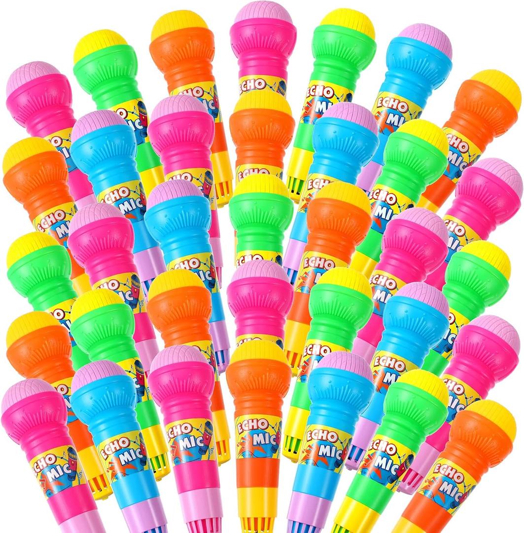 Woanger 30 Pcs Echo Microphone Fun Voice Amplifying Microphone Multicolored Retro Battery Free Speech Therapy Toys Lightweight Echo Mic for Singing Music Birthday BBQ Party Supply, 7.5 x 2.2 Inch