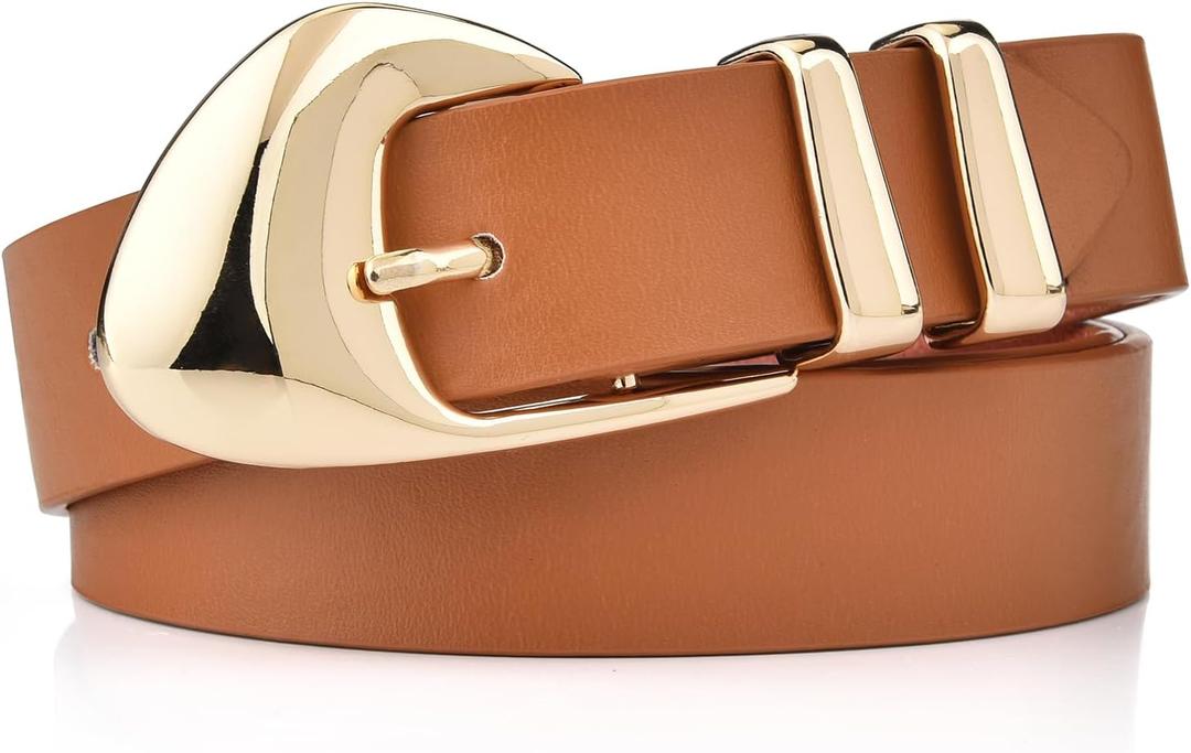 Ssumday Women's Leather Belts for Jeans Dress Pants Black Brown White Belts for Women Ladies Waist Belts with Gold Buckle
