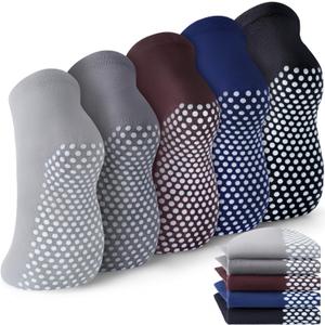 Non Slip Grip Socks Women Men Elderly 5 Pairs Hospital Grippy Slipper Socks for Pilates Trampoline Home