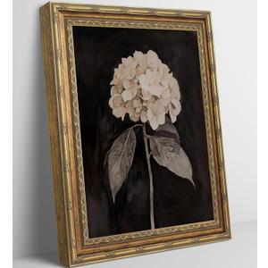 Vintage Gold Framed Hydrangea Wall Art, Moody Sepia Hydrangea Print on Dark Background Canvas, Dark Academia Floral Wall Decor for Living Room, Bedroom, Bathroom, 16x24 in