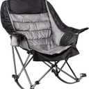 Oversized Rocking Camping Chair for Adults - 400lbs Capacity Padded Camp Chair with Cup Holder, Portable Foldable Outdoor Rocker Chair for Camping, Backyard, Patio (Black & Gray)