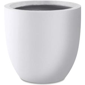 Kante 14 Inch Dia Round Concrete Planter, Indoor Outdoor Large Plant Pot with Drainage Hole and Rubber Plug for Home Patio Garden, Pure White