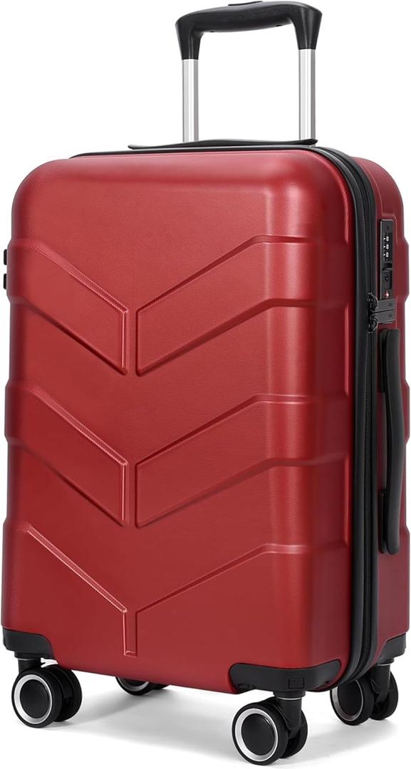 Hardside Carry On Luggage 22x14x9 Airline Approved with Spinner Wheels, 20-inch Carry-On Suitcase for Women & Men, Red