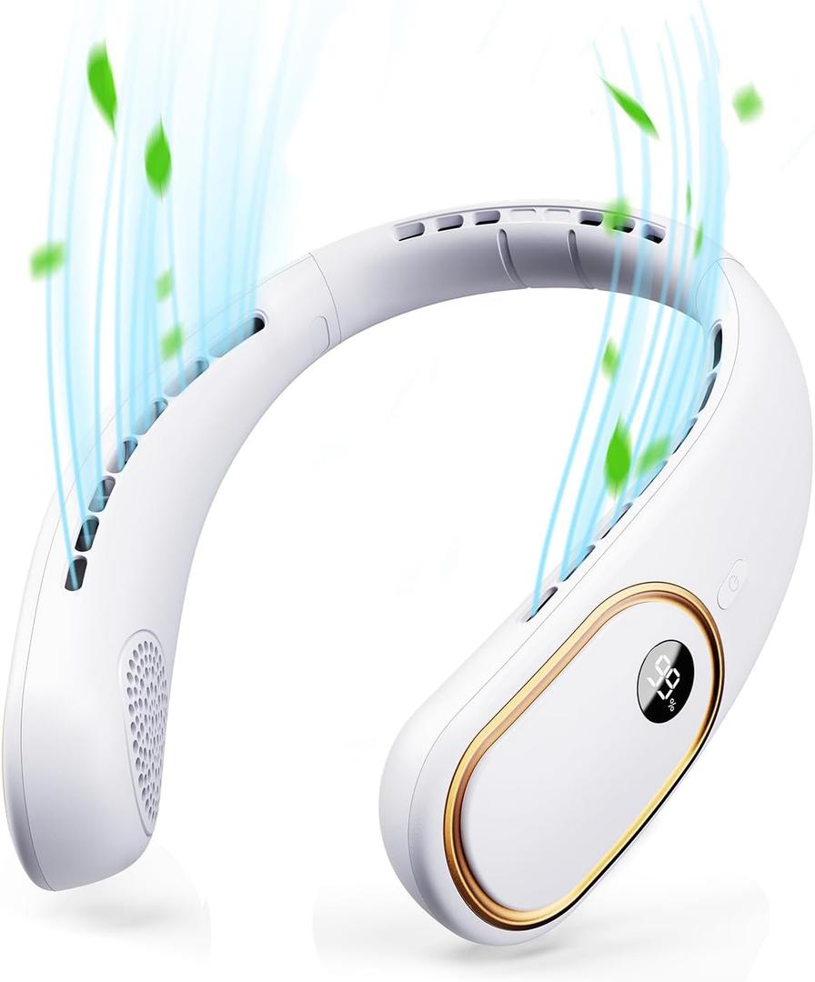 Neck Fan Rechargeable - 5000mAh Portable Neck Fan with Digital Display, 4 Speeds 75% Stronger Cooling, Hands-Free Personal Fan for Women/Men/Kids, Type-C Fast Charge, Gift-Ready Packaging