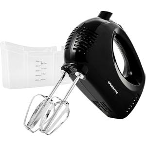 OVENTE 5-Speed Corded Electric Hand Mixer with Stainless Steel Whisks, Compact Portable Design with Snap-On Storage Case,150W Lightweight Handheld Mixer for Baking & Cooking, Black HM151B