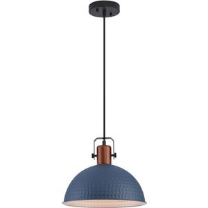 12 Inch Blue Pendant Lights Hammered Matte Pendant Lights for Kitchen Island Industrial Farmhouse Adjustable Height Dome Hanging Light Fixtures for Barn, Dining Room 1 Pack