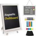 SELEAD 100% Real Wood Frame Magnetic Chalkboard with Stand - 10x12 Inch Small Tabletop/Hanging Chalk Board Words Sign Board, Message Menu Board for Cafe, Business, Wedding - Vintage White