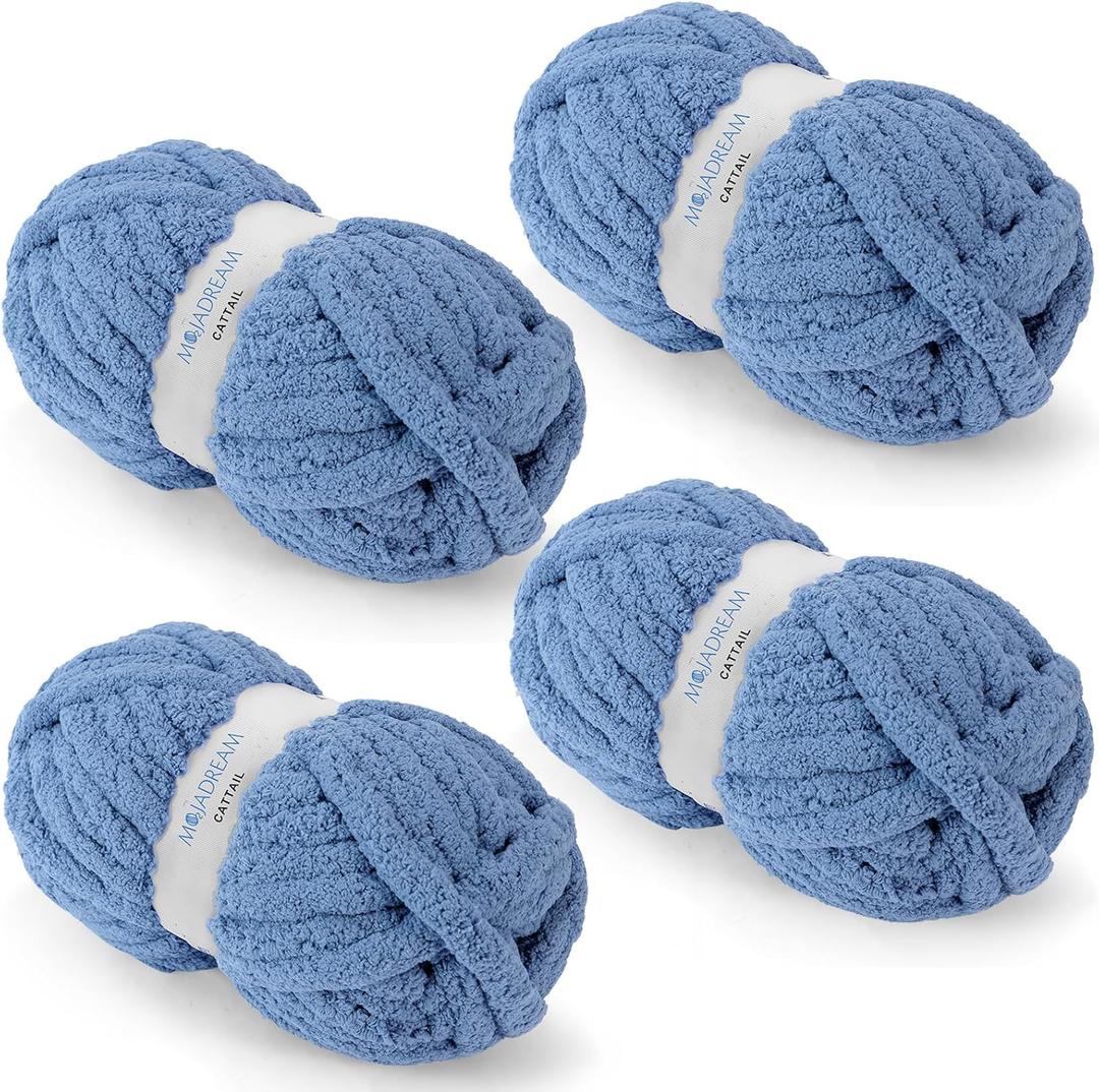 Chunky Chenille Yarn for Crocheting and Hand Knitting Blanket - Bulky Fluffy Jumbo Thick Yarn - Pack of 4 (4 Skeins, Each 28 Yds, 8oz) Dutch Blue Chunky Chenille Yarn for Crocheting and Hand Knitting Blanket - Bulky Fluffy Jumbo Thick Yarn - Pack of 4 (4 Skeins, Each 28 Yds, 8oz) Dutch Blue