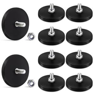 Learay 10 Pack Rubber Coated Magnets, 31LBS Neodymium Magnet Base with M6 Threaded Studs, Strong Mounting Stud Magnet Black Rare Earth Magnets for Light Bar Mirror Camera Tool