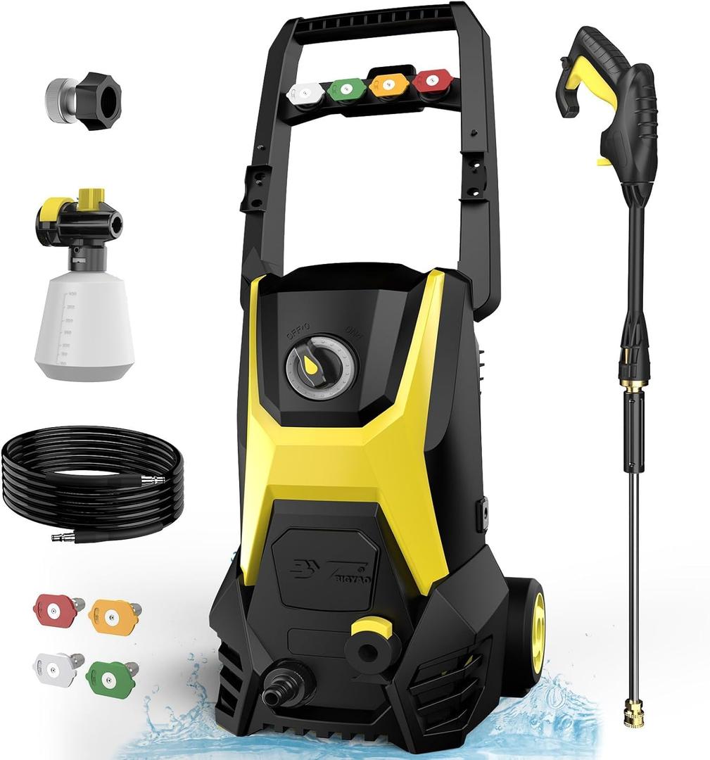 Pressure Washer Power Washer with 4 Nozzles, Foam Cannon for Cleaning Cars, Driveways, Patios(Black)