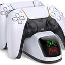 PS5 Controller Charging Station, PlayStation 5 Dualsense Charger Dock with Dual Stand, Upgrade PS5 Charger Accessory with Fast Charge Cable, PlayStation 5 Station, White