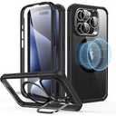 JETech Kickstand Case for iPhone 15 Pro 6.1-Inch, Built-in Camera Ring Stand, Non-Yellowing Shockproof Phone Bumper Cover, Anti-Scratch Clear Back (Clear)
