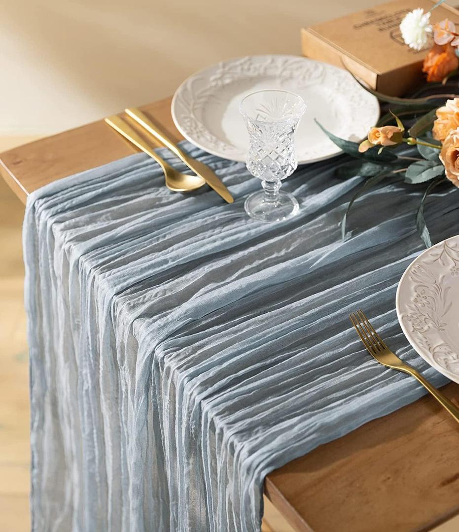 Vitalizart Cheesecloth Table Runner 10ft Gauze Boho Rustic Blue Cheese Cloth Table Runner for Wedding Bridal Shower Fall Thanskgiving Decoration 120 Inches