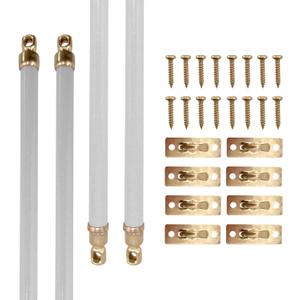 Amazing Drapery Hardware White Swivel Sash Curtain Rods with Brass Ends, Set of 4 (Hardware Included) - Adjustable Length 11-19 Inches, Easy to Install Metal Rods for Doors, Windows, and Sidelights