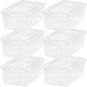IRIS USA 6-Pack Storage Bins with Lids, 6 Quart, Shoe Boxes Clear Stackable Containers Organize Shoes Closet Shelves, Classroom Organization Teacher Tools, Game Storage - BPA-Free Plastic