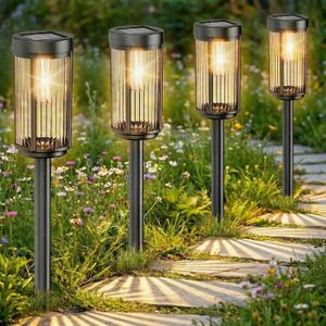 Sparkblaze 12 Pack Solar Garden Lights Outdoor, Decorative Solar Pathway Lights for Yard Auto On/Off Landscape Lighting for Walkway, Lawn, Garden, Waterproof Solar Stake Lights. (12, Warm White)