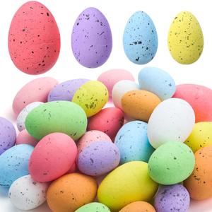 JOYIN 32Pcs Easter Foam Eggs, Pastel Speckled Assorted Easter Eggs for Indoor Table Centerpiece Decoration, Party Favor, Bowl Fillers Wreath Garland