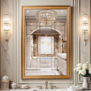 ROLOVE 34x24 Inch Gold Antique Mirror - Ornate Vintage Bathroom Mirror with Wall Mount, Decorative Leaner Mirror for Entryway, Living Room, Fireplace Mantel
