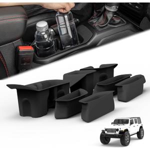 SHEAM Jeep Wrangler JL Custom Silicone Liners - Full Coverage of Door Handles and Cup Holders for 2018-2025 Wrangler JL 4 Doors(Not for JL Unlimited Rubicon), Interior Accessories (Black,7-Piece Set)