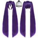 ANOGOL Hair Cap+ 48inch/120cm Long Purple Wig with Double Ponytails Dark Purple Lolita Wigs with Bangs Pigtail Wigs for Anime Cosplay Long Straight Synthetic Hair Halloween Costume Themed Party