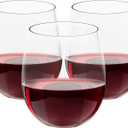 FOCUSLINE 32 Pack Plastic Wine Glasses Stemless, 12 Oz Crystal Clear Disposable Wine Cups, Reusable Plastic Wine Glasses for Parties Weddings, Shatterproof Recyclable and BPA-Free (12OZ-32-CLEAR)