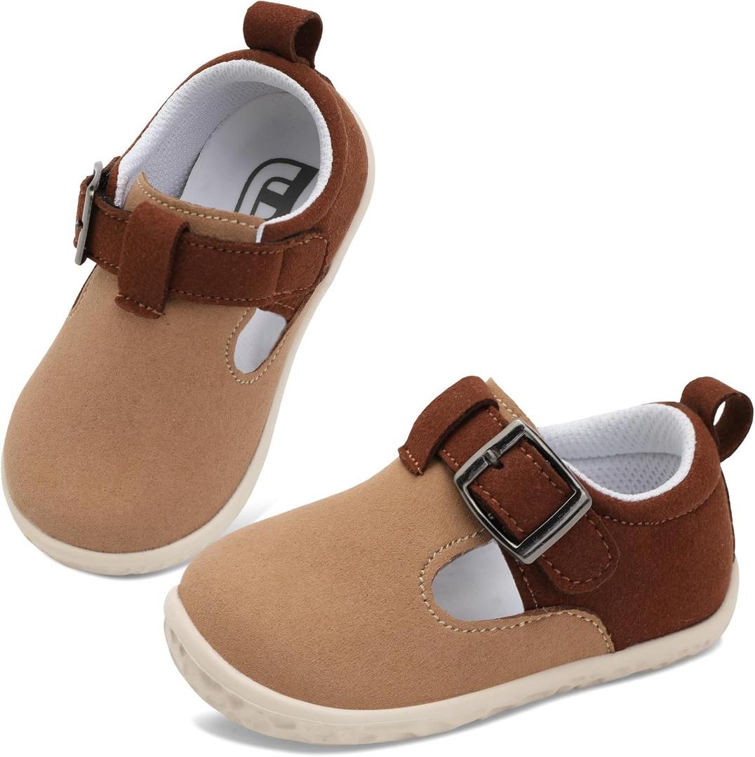 JOINFREE Toddler Shoes Girls Boys Lightweight Dress Shoes Wide Barefoot Flats Fashion School Shoe Kids Fall Walking Sneakers (Apricotbrown)