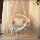 KASHAN Hanging Chair for Bedroom Hammock Chair Swing with Lights and Hardware Kits Holds up to 550Lbs Macrame Swing Chair Hanging Cotton Rope for Patio, Deck, Garden - Cushion Not Included