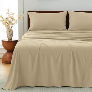 GOKOTTA 4-Pcs Queen Sheet Set, 16 Inch Deep Pocket Queen Sheets with Elastic Corner Straps, Brushed Microfiber Polyester - Hotel Luxury, Ultra Soft, Breathable, Anti-Rip, Wrinkle-Free - Tan