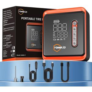 Tire Inflator Portable Air Compressor -Upgraded Air Pump for Car Tires with Tire Pressure Gauge (Max 150 PSI), Auto Shut-Off Tire Pump with LED Light for Car Motor Bike Ball (Matte Black & Light Orange)