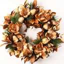 BINFEN 24" Winter Wreaths for Front Door, Gold-Brown Leaves Balls Pears Magnolia Flowers Christmas Wreath, Door Reef for Windows Fireplaces Walls, Front Porch Indoor and Outdoor Decor