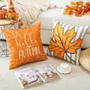 2 x Artscope Fall Decorative Throw Pillow Covers 18x18 Inch Set of 4 Fall Gifts for Home Decor, Striped Autumn Pumpkin Maple Leaves Harvest Decoration Pillow Cases for Home Sofa Couch Decor-Orange C