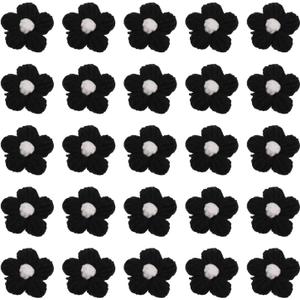 uxcell 50pcs Flower Sew on Patches, Crochet Floral Petals Handmade Crochet Flowers Appliques Embellishments for DIY Hair Clothes Wedding Party Craft, Black and White