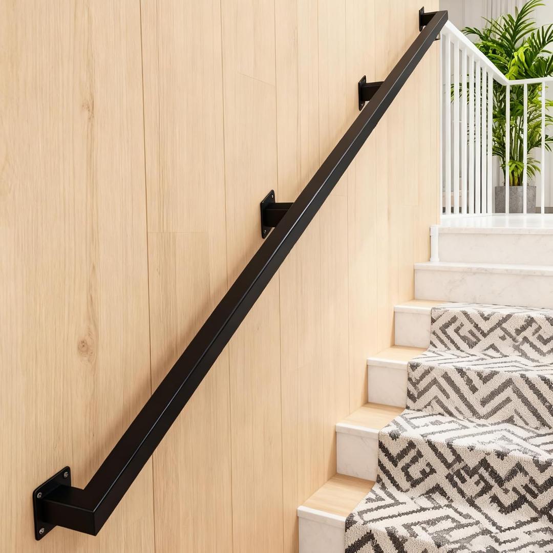 10FT Handrails for Indoor Stairs, Metal Railing for Stairs Hallway Corridor, Wall-Mounted 500lb Capacity, 3 Sections