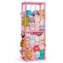 Trycooling Stuffed Animal Storage Zoo Stuffed Animal Holder Space Save Vertical Stuffed Animals Storage PVC with Elastic Band and Net for Playroom Bedroom Nursery (Pink 1)