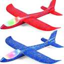 2 Pack LED Light Airplane,17.5" Large Throwing Foam Plane,2 Flight Mode Glider Plane,Flying Toy for Kids,Gifts for 3 4 5 6 7 8 9 Years Old Boy,Outdoor Sport Toys Birthday Party Favors Foam Airplane (Red and Blue)