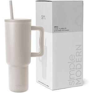 Simple Modern 40 oz Trek Tumbler with Handle and Straw Lid | Cup Holder Friendly Insulated Stainless Steel Travel Mug | Almond Birch