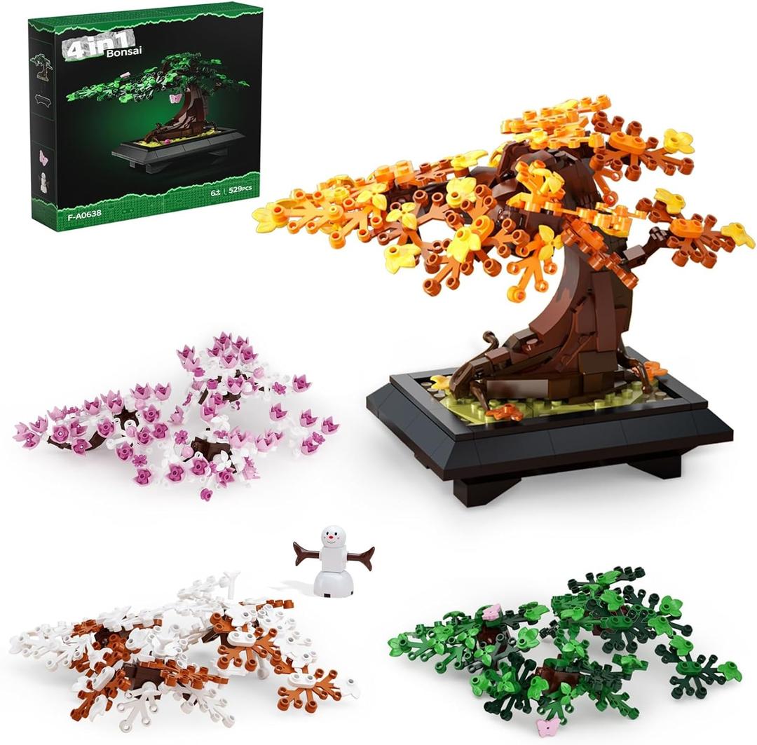 Taojiyuan Bonsai Tree Building Set, 4 in 1 Four Seasons Bonsai Tree Building Toy, Plant Collection Home Decoration Building Blocks DIY Adult Creative Gifts for Kids
