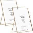 Gold 10x12'' Floating Frame 2pack For Photo Sizes(8.5x11'',8x10'',7x9''),Beautiful Metal Beaded Edge 8x10'' floating picture Frames, Adjustable Tabletop/Shelf Photo Frame, 10x12''For 8x10''2PK