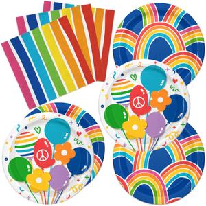 SIGALON 40pcs Rainbow Party Supplie,Rainbow Disposable Tableware,Used for Colorful Party Decoration,Include 20 dinner plates,20 Napkin
